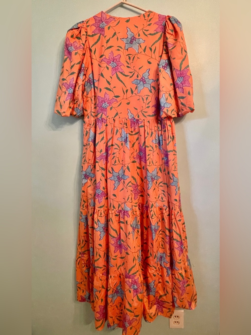 Floral Tiered Maxi Dress with Puff Sleeves in Peach - Picture 7 of 7